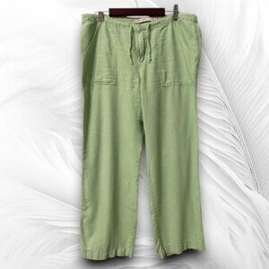 Women’s Sage Green Linen-Blend Relaxed Pants with Drawstring Waist